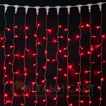 Гирлянда Занавес 1 x 6 м Красный 220В, 600 LED, Провод Прозрачный ПВХ, IP54 01-087