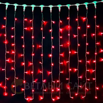 Гирлянда Занавес 2 x 1 м Красный 220В, 200 LED, Провод Прозрачный ПВХ, IP54 01-099