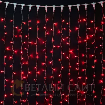 Гирлянда Занавес 2 x 2 м Красный 220В, 400 LED, Провод Прозрачный ПВХ, IP54 01-123