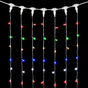 Гирлянда Занавес 2 x 2 м Разноцветный с Мерцанием Белого Диода 220В, 400 LED, Провод Прозрачный ПВХ, IP54 01-183