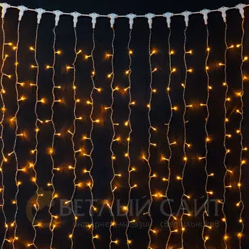 Гирлянда Занавес 2 x 2 м Желтый 220В, 400 LED, Провод Прозрачный ПВХ, IP54 01-124