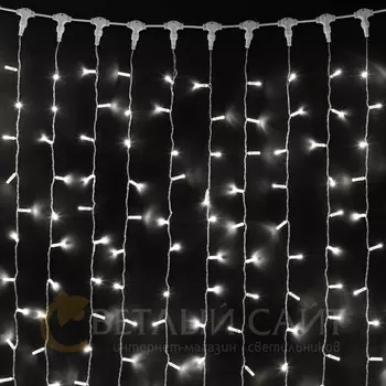 Гирлянда Занавес с Колпачком 1 x 6 м Белый 220В, 600 LED, Провод Прозрачный ПВХ, IP65 01-144