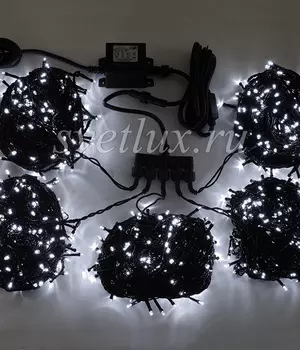 Комплект 5 Белых Нитей по 20м, 900 LED, Провод Черный Силикон, IP65 03-068