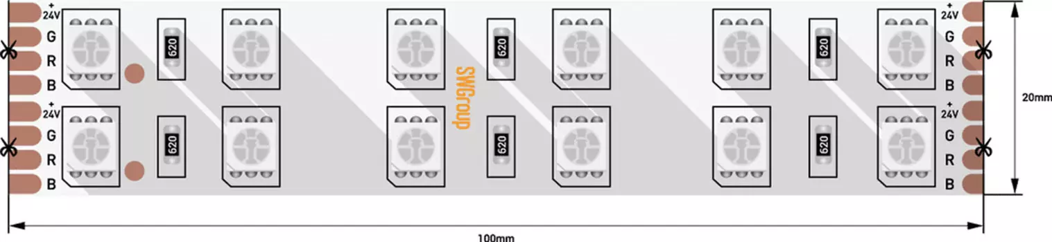 Лента светодиодная 1м. 28,8W разноцветный SWG5120-24-28.8-RGB-65 00000000066