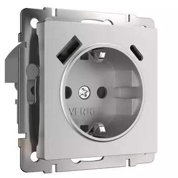 Розетка с заземлением, шторками и USB тип A+C Werkel a063618