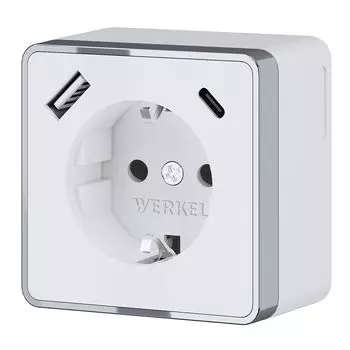 Розетка с заземлением, шторками и USB Werkel a057698