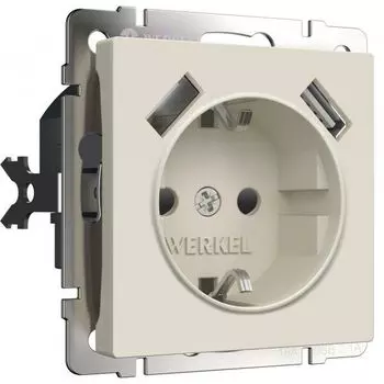 Розетка с заземлением, шторками и USB Werkel a062426