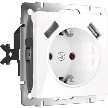Розетка с заземлением, шторками и USBх2 Werkel WL01-SKGS-USBx2-IP20 a051141