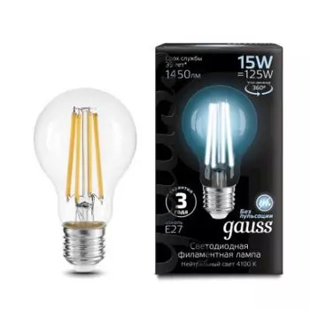 Лампа Gauss Filament А60 15W 1450lm 4100К Е27 LED (102902215)