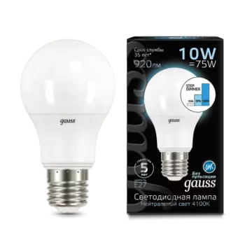 Лампа Gauss LED A60 10W E27 4100K step dimmable