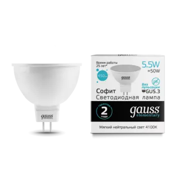 Лампа Gauss LED Elementary MR16 GU5.3 5.5W 450lm 4100К (13526)