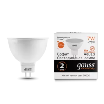 Лампа Gauss LED Elementary MR16 GU5.3 7W 530lm 3000K (13517)