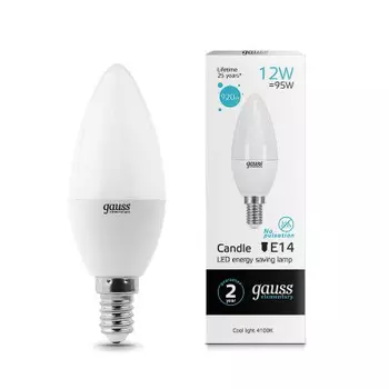 Лампа Gauss LED Elementary Свеча 12W 920lm E14 4100K (33122)