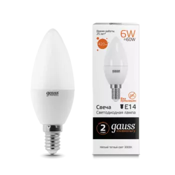 Лампа Gauss LED Elementary Свеча 6W E14 420lm 3000K (33116)