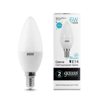 Лампа Gauss LED Elementary Свеча 6W E14 450lm 4100K (33126)