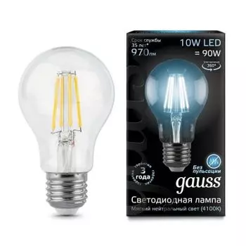 Лампа Gauss LED Filament A60 E27 10W 970lm 4100К step dimmable (102802210)