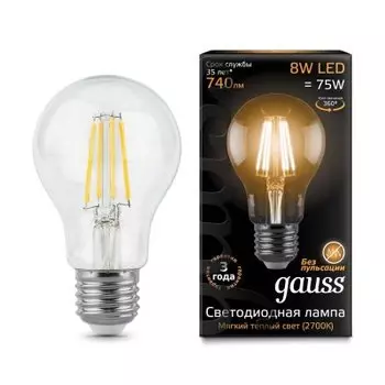 Лампа Gauss LED Filament A60 E27 8W 740lm 2700К (102802108)