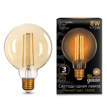 Лампа Gauss LED Filament G95 E27 8W Golden 740lm 2400К (105802008)