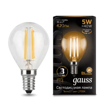 Лампа Gauss LED Filament Шар E14 5W 420lm 2700K (105801105)