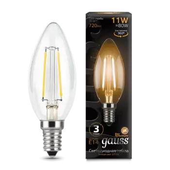Лампа светодиодная прозрачная Gauss LED Filament Свеча E14 11W 720lm 2700К 103801111
