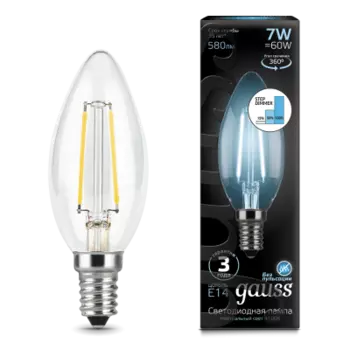 Лампа Gauss LED Filament Свеча E14 7W 580lm 4100К step dimmable (103801207-S)