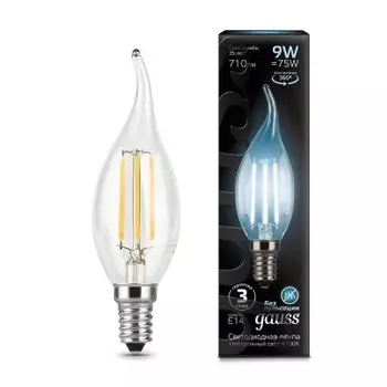 Лампа Gauss LED Filament Свеча на ветру E14 9W 710lm 4100K (104801209)