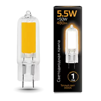 Лампа Gauss LED G4 AC220-240V 5.5W 480lm3000K Glass (107807105)