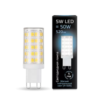 Лампа Gauss LED G9 AC185-265V 5W 520lm 4100K керамика (107309205)