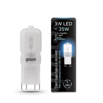 Лампа Gauss LED G9 AC220-240V 3W 250lm 4100K пластик (107409203)