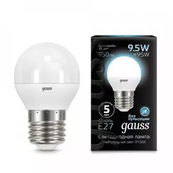 Лампа Gauss LED Шар E27 9.5W 950lm 4100K (105102210)