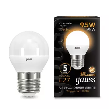 Лампа Gauss LED Шар E27 9.5W 890lm 3000K (105102110)