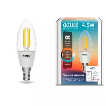 Лампа светодиодная филаментная Gauss Smart Home DIM+CCT E14 C35 4,5 Вт 2000-6500 К (1250112)