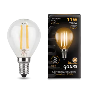 Лампа светодиодная шарик Gauss LED E14 11W 720lm 2700K (105801111)