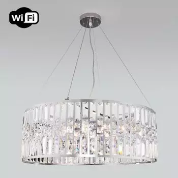 Подвесная люстра с управлением по Wi-Fi Eurosvet Lory 10125/8 хром/прозрачный хрусталь Strotskis Smart (10116/8)