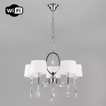 Подвесная люстра с управлением по Wi-Fi Eurosvet Madera 10127/5 хром/прозрачный хрусталь Strotskis Smart (10093/5)