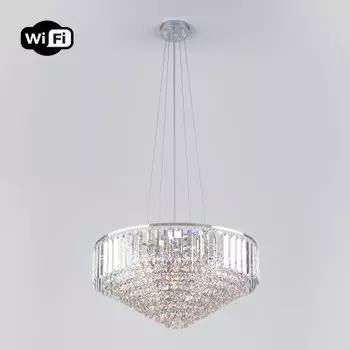 Подвесная люстра с управлением по Wi-Fi Eurosvet Torreta 10121/9 хром/прозрачный хрусталь Strotskis Smart