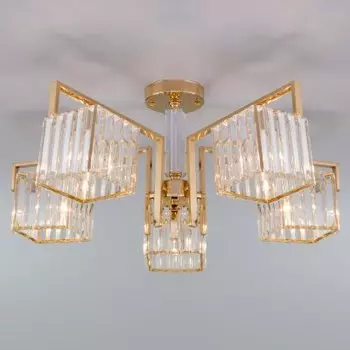 Потолочная люстра с хрусталем Eurosvet 10117/5 золото/прозрачный хрусталь Strotskis April