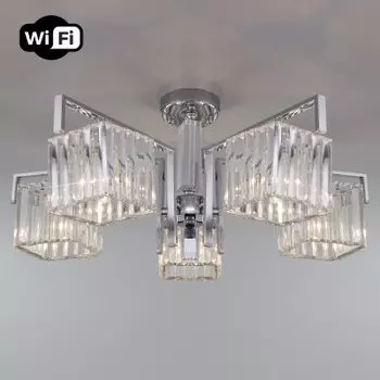Потолочная люстра с управлением по Wi-Fi Eurosvet April 10126/5 хром/прозрачный хрусталь Strotskis Smart (10117/5)