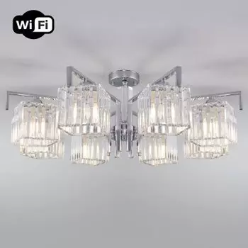 Потолочная люстра с управлением по Wi-Fi Eurosvet April 10126/8 хром/прозрачный хрусталь Strotskis Smart