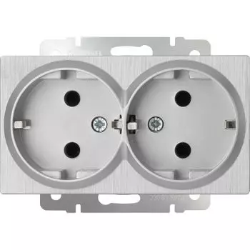 Розетка двойная с заземлением (серебряный рифленый) WL09-SKG-02-IP20 Werkel