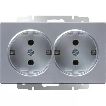 Розетка двойная с заземлением (серебряный) WL06-SKG-02-IP20 Werkel