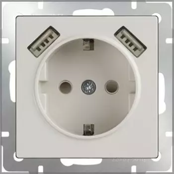 Розетка с заземлением, шторками и USBх2 (слоновая кость) Werkel WL03-SKGS-USBx2-IP20