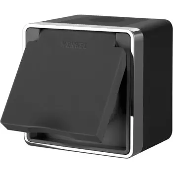 Розетка влагозащ. с зазем. с защит. крышкой и шторками Gallant (черный/хром) Werkel WL15-02-04