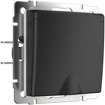 Розетка влагозащ. с зазем. с защит. крышкой и шторками (черный матовый) W1171208 Werkel