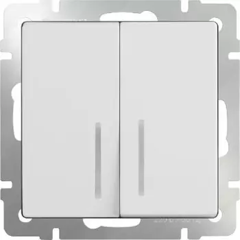 Выключатель двухклавишный проходной с подсветкой (белый) WL01-SW-2G-2W-LED Werkel
