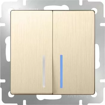 Выключатель двухклавишный с подсветкой (шампань рифленый) WL10-SW-2G-LED Werkel