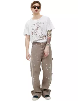 Beige paint effect trousers