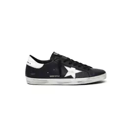 Black &amp; White Leather Superstar Sneakers
