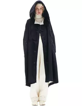 Black Cotton Hooded Coat