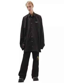 Черная Оверсайз рубашка с принтом